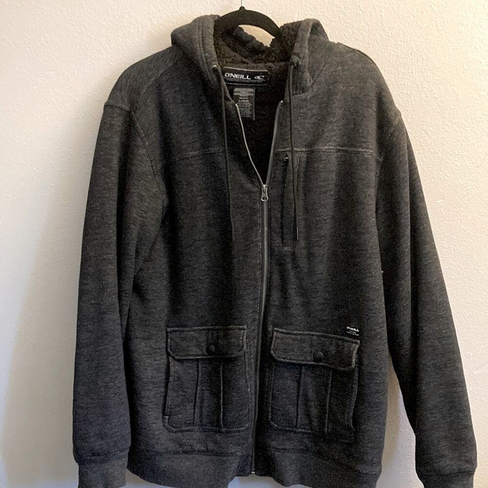 O'Neill Mens Grey XL Full Zip Adult Hooded Sherpa Fleece Jacket Coat